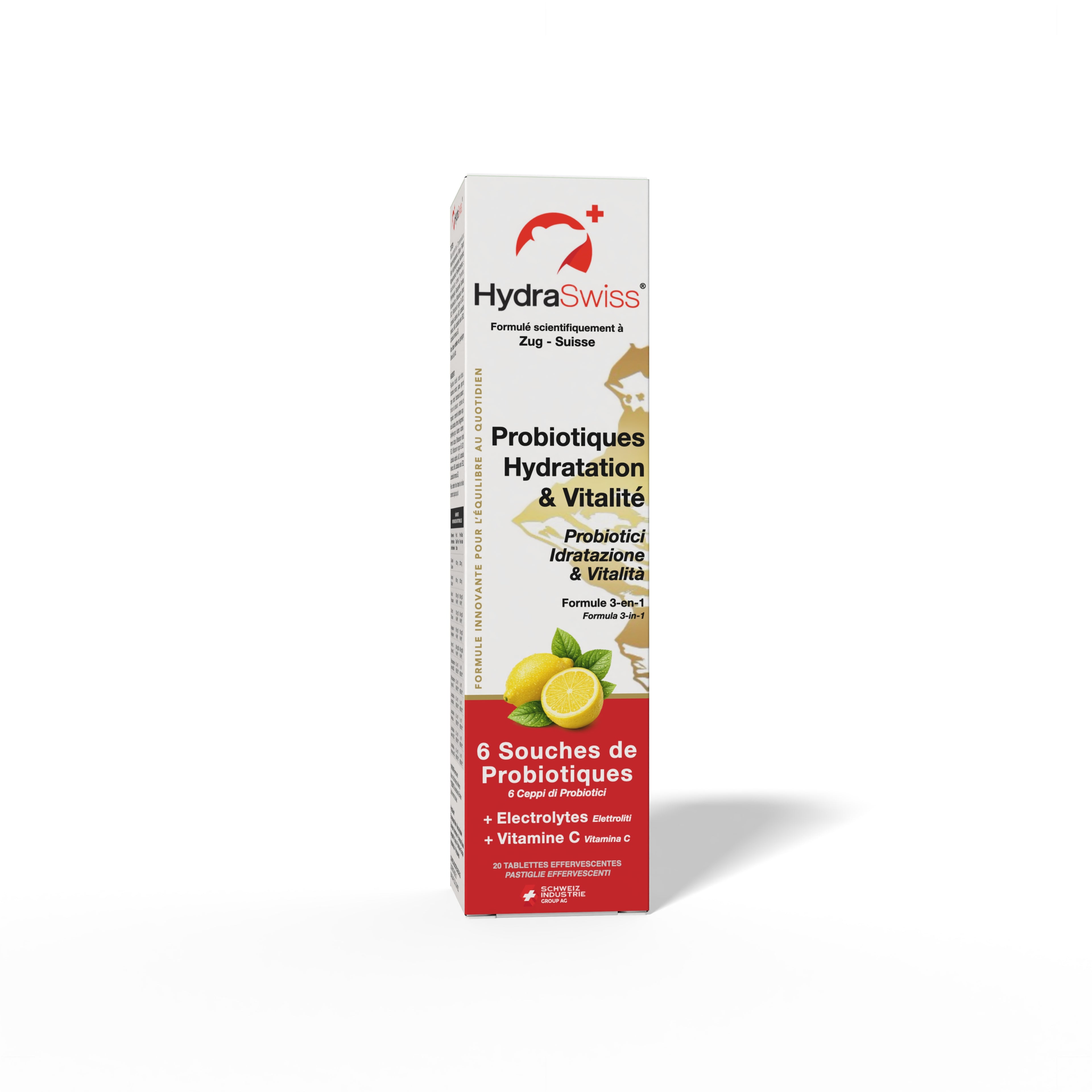 HydraSwiss® Probiotiques, Hydratation, Vitalité • Goût Citron